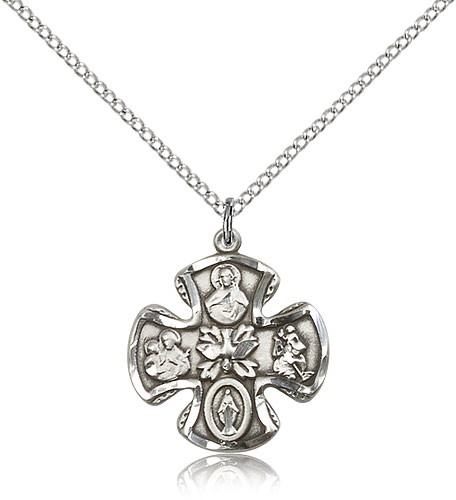 Women's Wide Tip 5-Way Medal with Dove Center - Sterling Silver