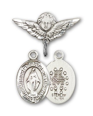 Pin Badge with Miraculous Charm and Angel with Smaller Wings Badge Pin - Silver tone