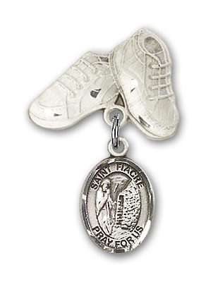 Pin Badge with St. Fiacre Charm and Baby Boots Pin - Silver tone