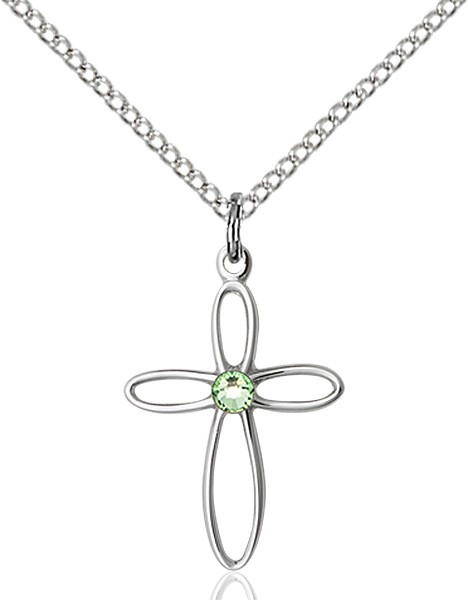 Cut-Out Cross Pendant with Birthstone Options - Peridot