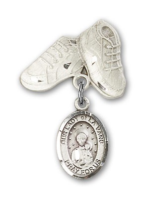 Baby Badge with Our Lady of la Vang Charm and Baby Boots Pin - Silver tone