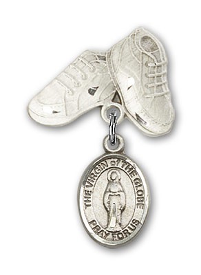 Baby Badge with Virgin of the Globe Charm and Baby Boots Pin - Silver tone