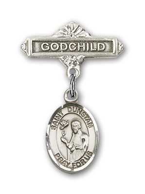 Pin Badge with St. Dunstan Charm and Godchild Badge Pin - Silver tone