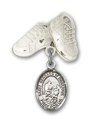 Pin Badge with St. Bernard of Montjoux Charm and Baby Boots Pin - Silver tone