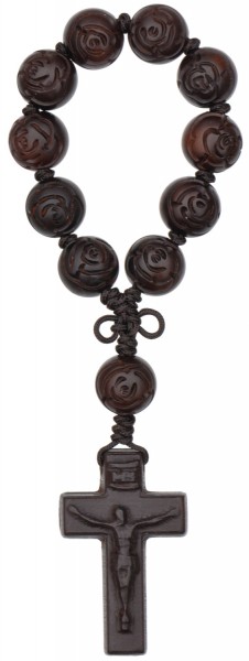 Jujube Wood One Decade Rose Bead Rosary - 13mm - Brown
