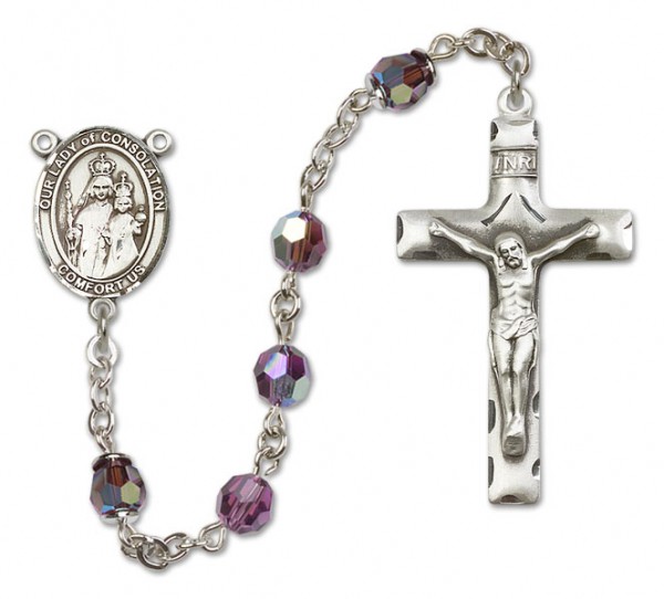 Our Lady of Consolation Rosary Our Lady of Mercy Sterling Silver Heirloom Rosary Squared Crucifix - Amethyst