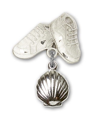 Baby Pin with Shell Charm and Baby Boots Pin - Silver tone