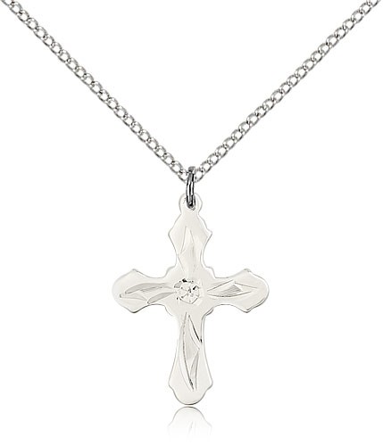Women's Glass Center Cross Necklace - Sterling Silver