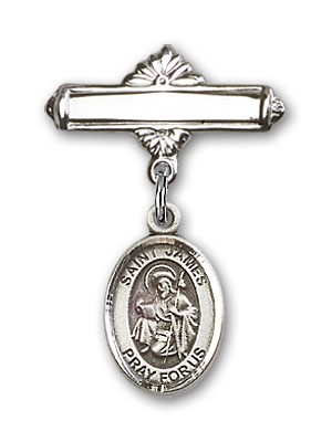 Pin Badge with St. James the Greater Charm and Polished Engravable Badge Pin - Silver tone
