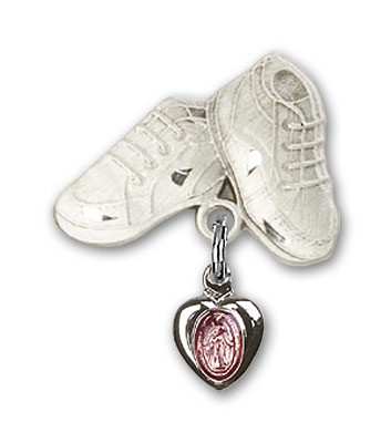 Baby Pin with Pink Miraculous Charm and Baby Boots Pin - Sterling Silver | Pink Enamel