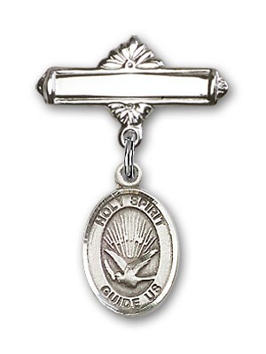 Pin Badge with Holy Spirit Charm and Polished Engravable Badge Pin - Silver tone