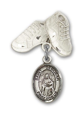 Pin Badge with St. Deborah Charm and Baby Boots Pin - Silver tone