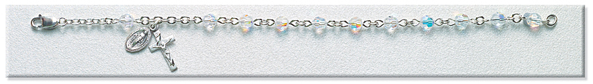 Rosary Bracelet - Sterling Silver with 5mm Crystal Swarovski Beads - Crystal
