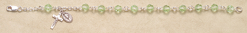 Rosary Bracelet - Sterling Silver with Chysolite Swarovski Beads - Green Mist