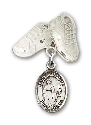 Pin Badge with St. Susanna Charm and Baby Boots Pin - Silver tone