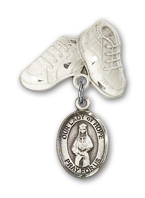 Baby Badge with Our Lady of Hope Charm and Baby Boots Pin - Silver tone