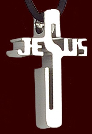 Stainless Steel Jesus Cross Pendant - 1 1/4&quot;H - Silver