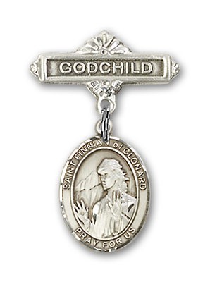 Pin Badge with St. Finnian of Clonard Charm and Godchild Badge Pin - Silver tone
