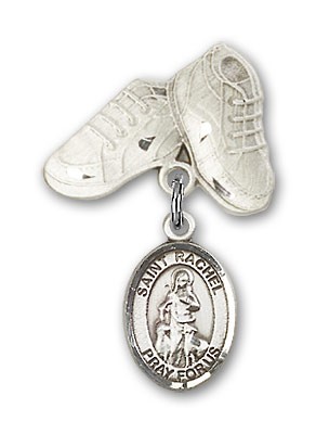 Pin Badge with St. Rachel Charm and Baby Boots Pin - Silver tone