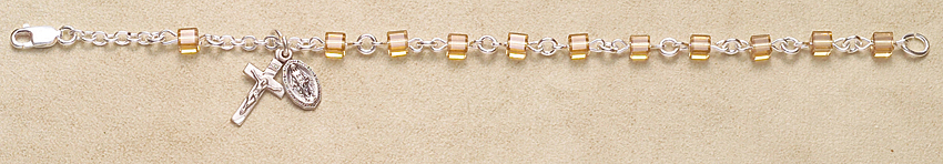 Rosary Bracelet - Sterling Silver with Colorado Topaz Swarovski Cube - Light Topaz