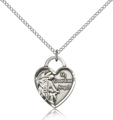 Guardian Angel and Heart Medal - Sterling Silver