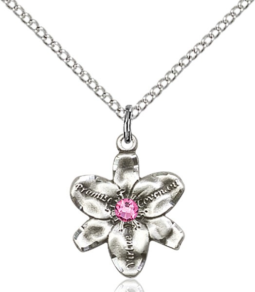 Small Five Petal Chastity Pendant with Birthstone Center - Rose