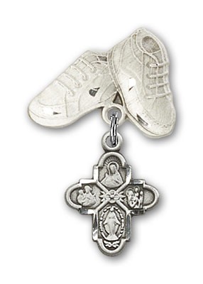 Baby Badge with 4-Way Charm and Baby Boots Pin - Silver tone