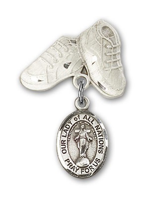 Baby Badge with Our Lady of All Nations Charm and Baby Boots Pin - Silver tone