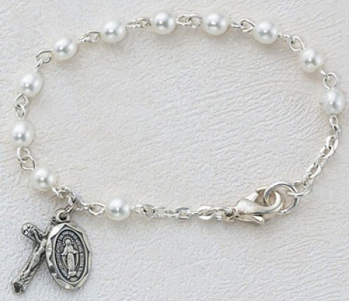 Baby Rosary Bracelet with Pearls - Pewter