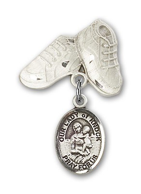 Baby Badge with Our Lady of Knock Charm and Baby Boots Pin - Silver tone