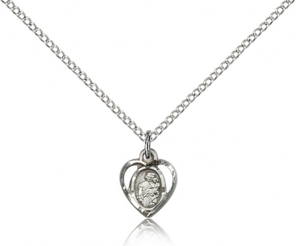 Petite Heart Shape St. Joseph Necklace - Sterling Silver