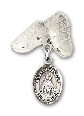 Baby Badge with Our Lady of Olives Charm and Baby Boots Pin - Silver tone