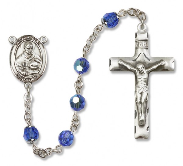 St. Albert the Great Sterling Silver Heirloom Rosary Squared Crucifix - Sapphire