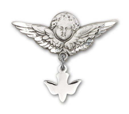 Baby Pin with Holy Spirit Charm and Angel with Larger Wings Badge Pin - Silver tone
