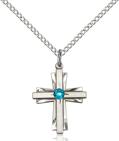 Youth Etched Cross Pendant with Birthstone Options - Zircon
