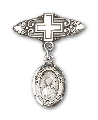 Pin Badge with Our Lady of la Vang Charm and Badge Pin with Cross - Silver tone