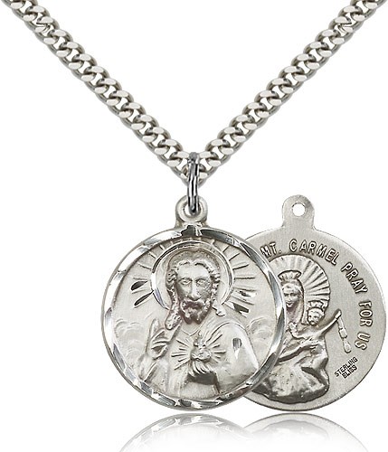 Men's Scapular and Our Lady of Mount Carmel Necklace - Sterling Silver