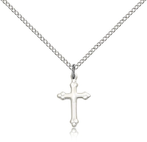 Child's Small Cross Pendant with Budded Tips - Sterling Silver