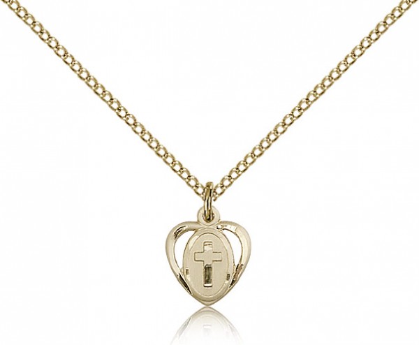 Baby Heart and Cross Pendant - 14KT Gold Filled
