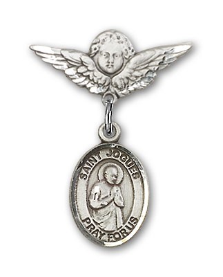 Pin Badge with St. Isaac Jogues Charm and Angel with Smaller Wings Badge Pin - Silver tone