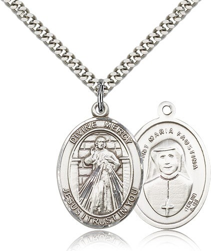 Oval Divine Mercy Medal - Sterling Silver