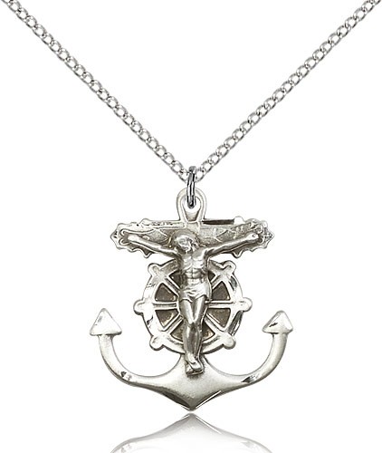 Anchor Crucifix Medal - Sterling Silver