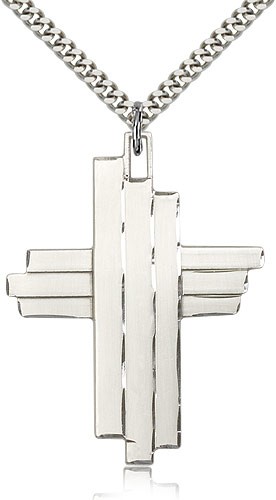 Men's Contemporary Triple Crossbar Necklace - Sterling Silver