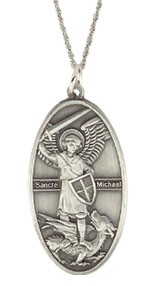 Oval St. Michael Pendant - Silver