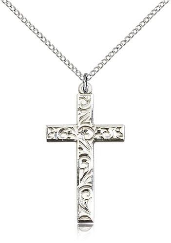 Cross Pendant with Scrolls - Sterling Silver