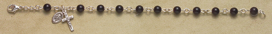 Rosary Bracelet - Sterling Silver with Onyx Beads - Black