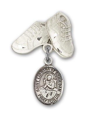 Pin Badge with St. Lidwina of Schiedam Charm and Baby Boots Pin - Silver tone