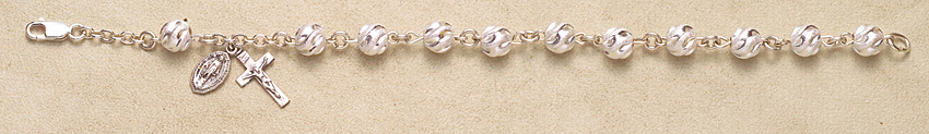 Rosary Bracelet - Sterling Silver Round Swirl - Sterling Silver