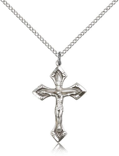 High Polished Point Tip Crucifix Necklace - Sterling Silver
