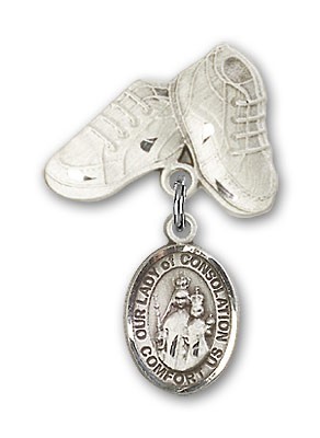 Baby Badge with Our Lady of Consolation Charm and Baby Boots Pin - Silver tone